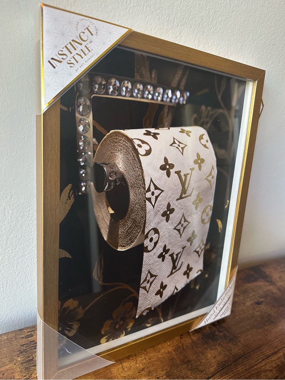 Framed Luxury Designer Logo Toilet Paper Wall Art Decor Gold Black White NWT - Picture 3 of 4